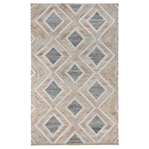 Freya 8 x 10 Area Rug, Artistic Diamond Pattern, Handwoven Natural Jute - Saltoro Sherpi