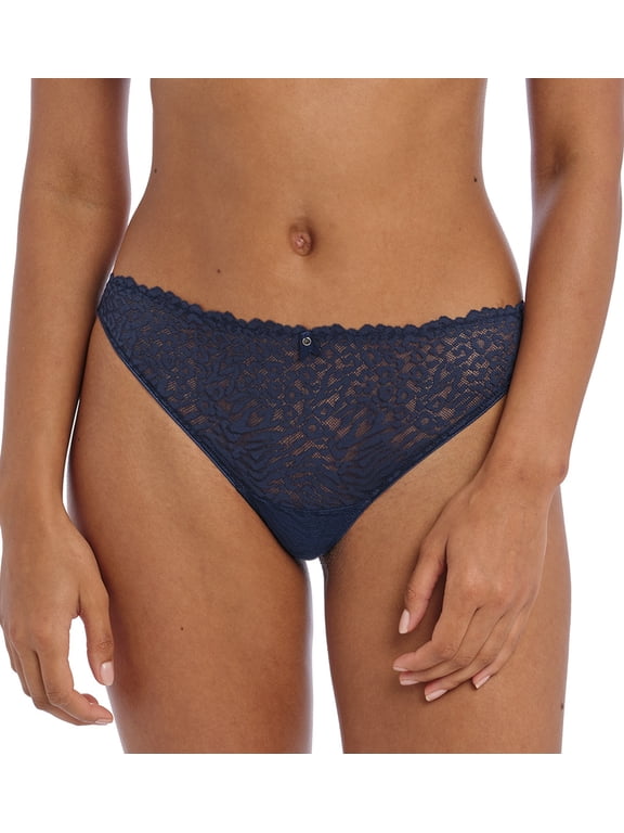 Catwalk Stretch Lace Brazilian Panty (402271),Small,Midnight