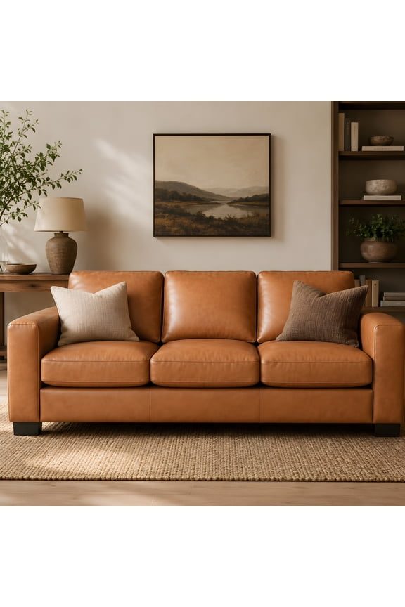 Freya Contemporary Oversized Genuine Leather Sofa by Naomi Home-Color: Tan