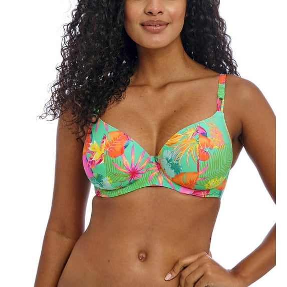 Freya Isla Margarita Underwire Plunge Bikini Top (206502),38FF,Jade