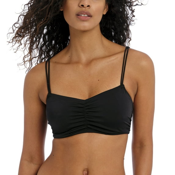 Freya Jewel Cove Convertible Underwire Bralette Bikini Top (7239),34FF,Plain Black