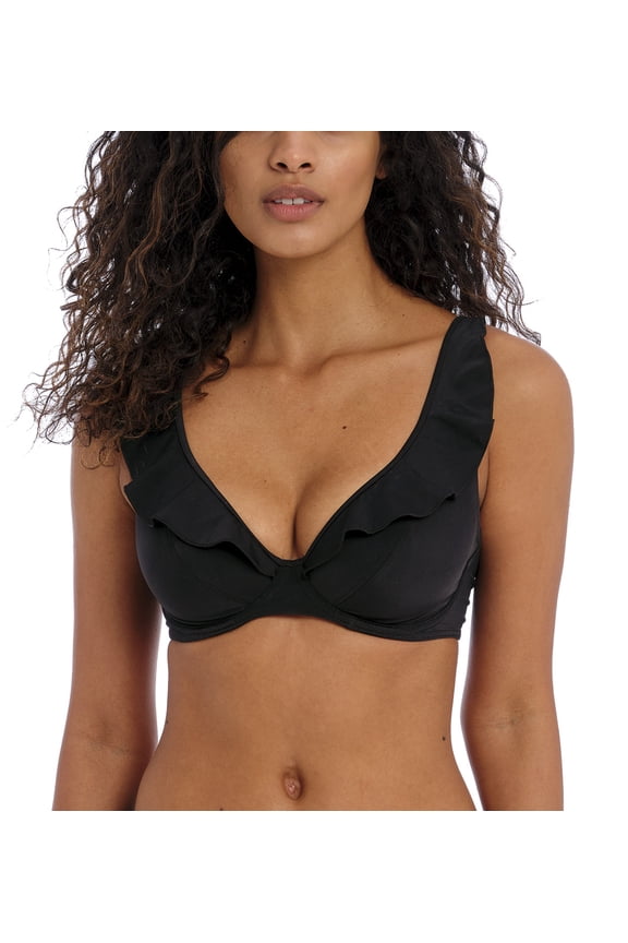 Jewel Cove High Apex Underwire Bikini Top with J Hook (7230),32DD,Plain Black