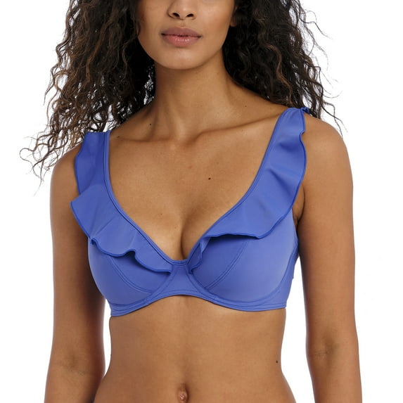 Freya Jewel Cove High Apex Underwire Bikini Top with J Hook (7230),34E,Plain Azure