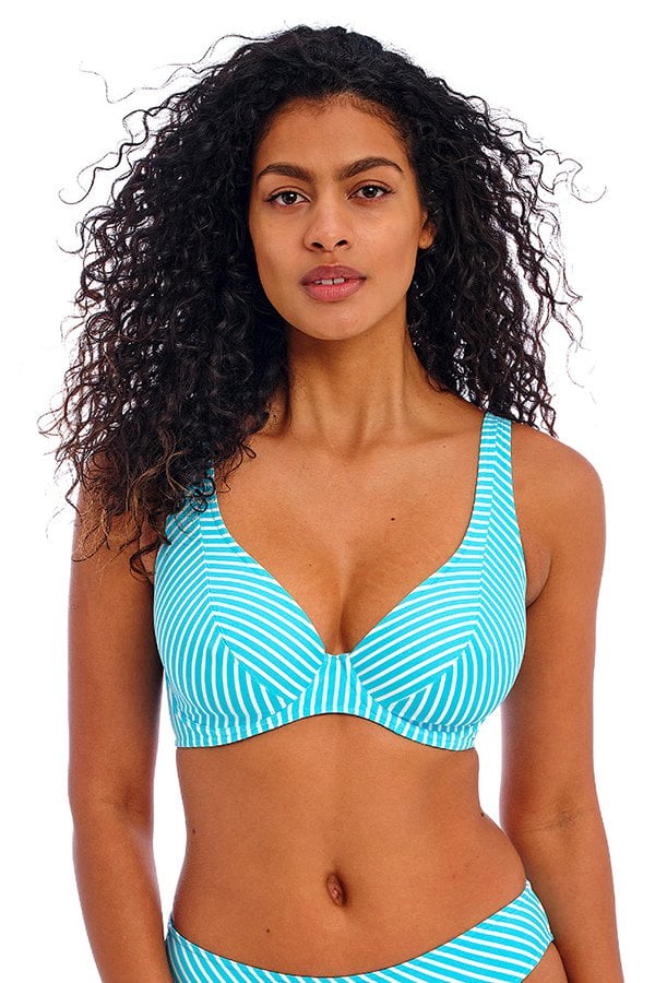 Freya Swim Jewel Cove Stripe High Apex Bikini Top With J Hook | Storm In A D Cup USA