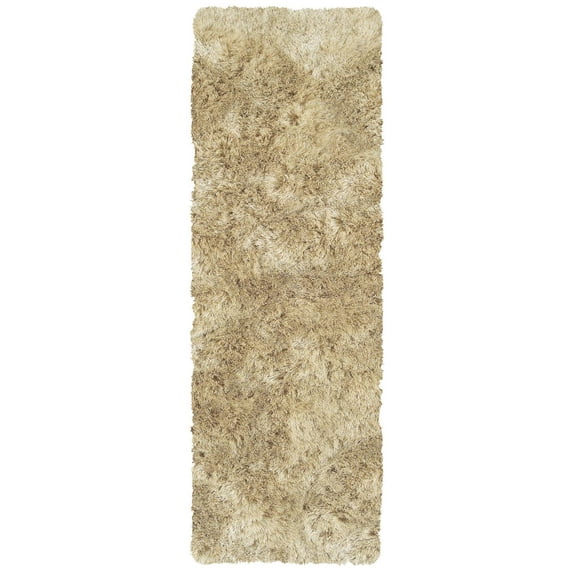 Freya Plush Shag Rug with Metallic Sheen, Cream/Beige, 2ft-6in x 6ft, Runner