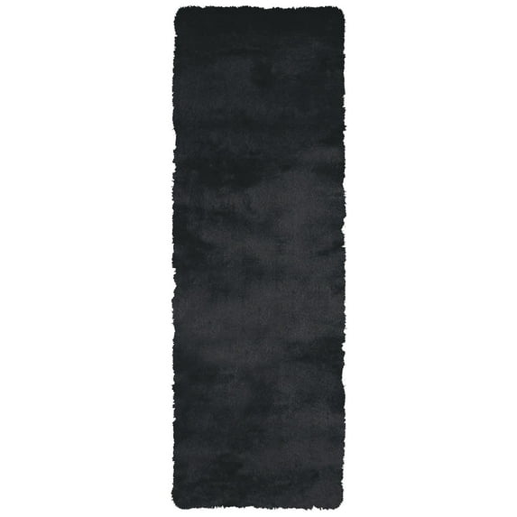 Freya Plush Shag Rug with Metallic Sheen, Noir Black, 2ft-6in x 6ft, Runner