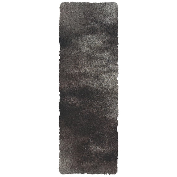 Freya Plush Shag Runner with Metallic Sheen, Gray/Silver Mink, 2ft-6in x 6ft