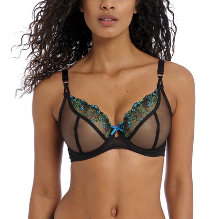 Freya Show-Off Plunge Underwire Sheer Bra (401602),30GG,Black