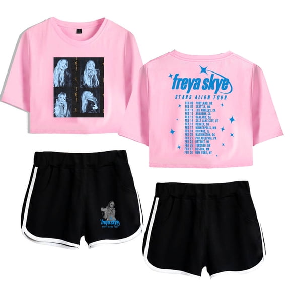 Freya Skye 2026 Stars Align Tour Date Print 2-Piece Outfit – Women’s Crop T-Shirt and Shorts Set , Streetwear Concert Fans Support Outfit