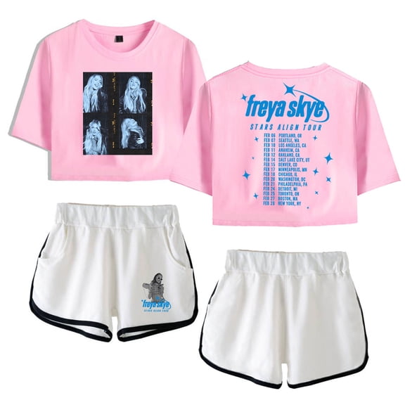 Freya Skye 2026 Stars Align Tour Date Print 2-Piece Outfit – Women’s Crop T-Shirt and Shorts Set , Streetwear Concert Fans Support Outfit