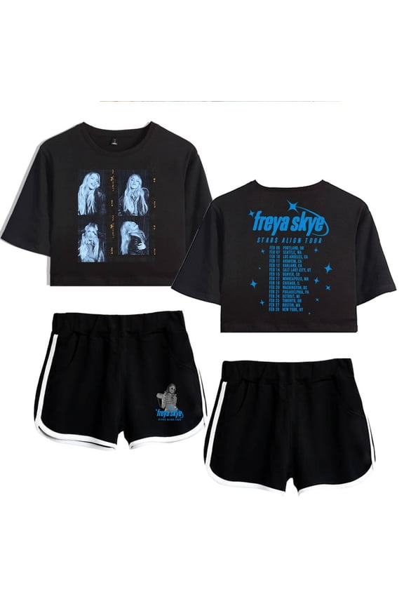 Freya Skye 2026 Stars Align Tour Date Print 2-Piece Outfit – Women’s Crop T-Shirt and Shorts Set , Streetwear Concert Fans Support Outfit