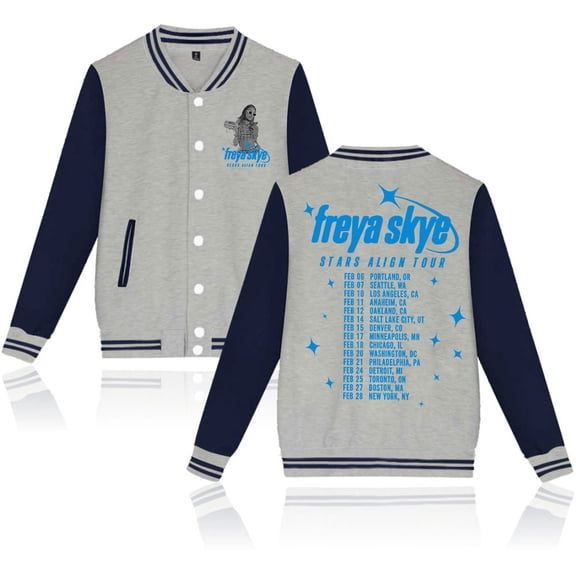 Freya Skye 2026 Stars Align Tour Date Print Baseball Jacket – Unisex Long Sleeve Coat, Casual Streetwear Concert Fans Support Outfit