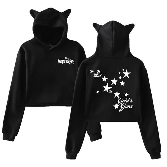 Freya Skye Gold's Gone Hoodie Cat Ears Hooded Sweatshirt Long Sleeve Crop Top Women's Clothes