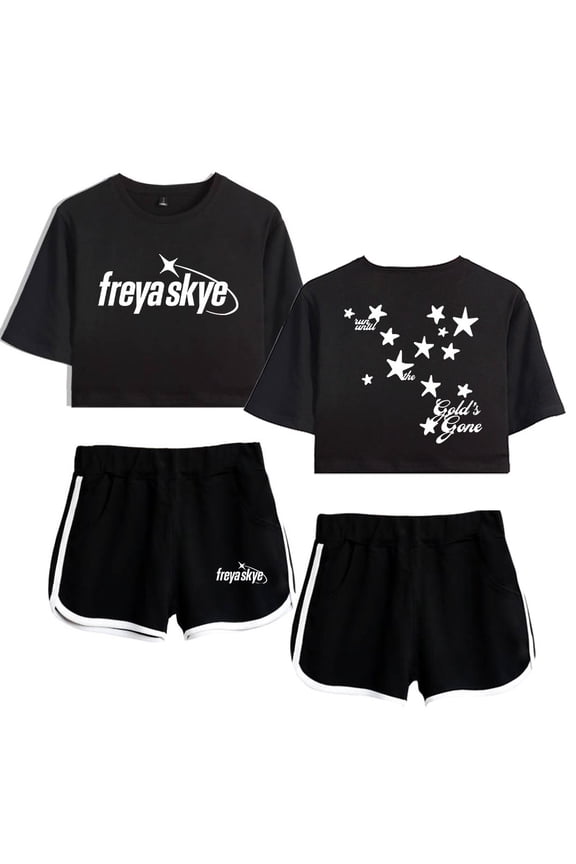 Freya Skye Gold's Gone crop tops tshirt sets for women midriff-baring fitted crop sets gym sets music tour short pants