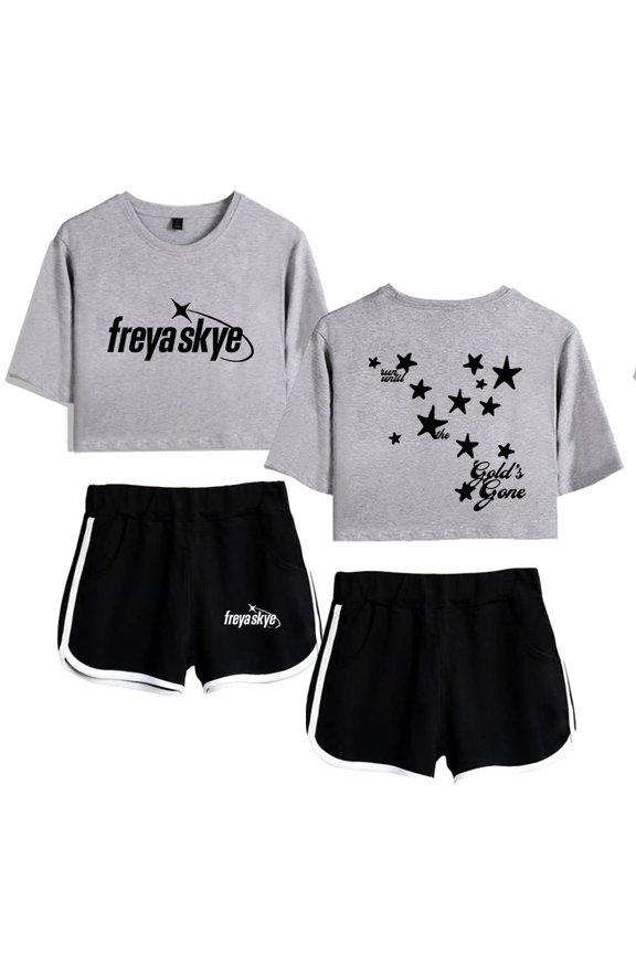 Freya Skye Gold's Gone crop tops  tshirt sets for women midriff-baring fitted crop sets gym sets music tour short pants