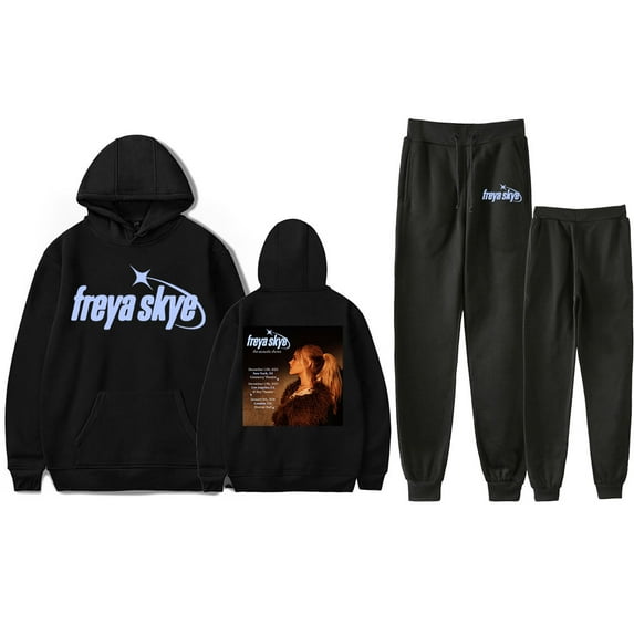 Freya Skye Live Shows Date Print Hoodie Jogger Set – Unisex 2-Piece Fashion Pullover Sweatshirt & Pants Concert Outfit for Music Lovers