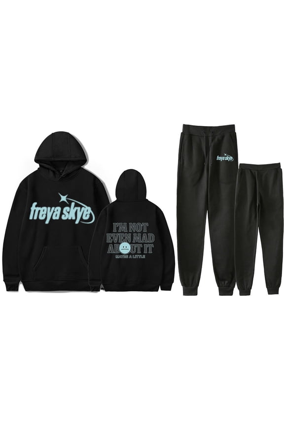 Freya Skye “Not Even Mad About lt” Print Hoodie Jogger Set – Unisex 2-Piece Fashion Pullover Sweatshirt & Pants Outfit for Music Lovers