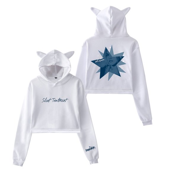 Freya Skye Silent Treatment Hoodie Cat Ears Hooded Sweatshirt Long Sleeve Crop Top Women's Clothes