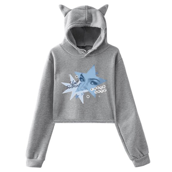 Freya Skye Silent Treatment Merch Hoodie Cat Ears Crop Top Long Sleeve Streetwear Women's Clothes