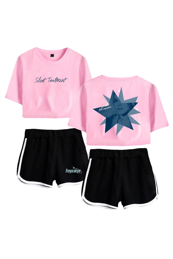 Freya Skye Silent Treatment Short Sleeve Crop Top+Shorts Two Piece Set Women's Top Sets