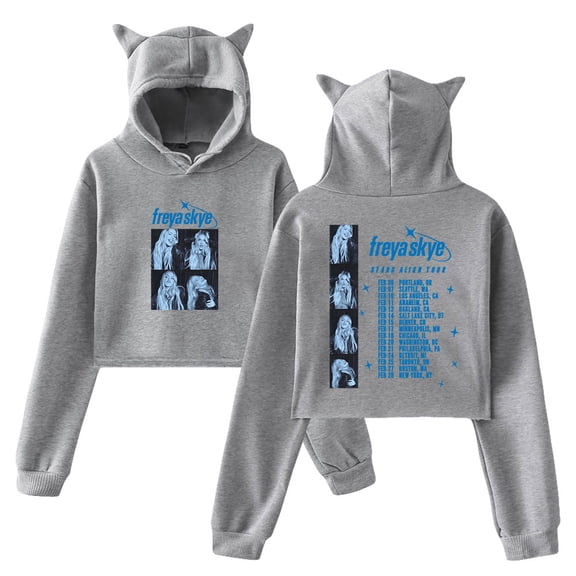 Freya Skye Stars Align Tour 2026 Hoodie Cat Ears Hooded Sweatshirt Long Sleeve Crop Top Women's Clothes