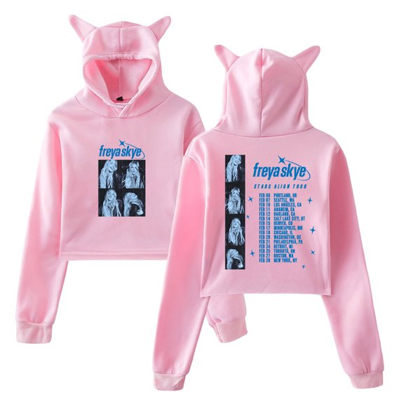 Freya Skye Stars Align Tour 2026 Hoodie Cat Ears Hooded Sweatshirt Long Sleeve Crop Top Women's Clothes