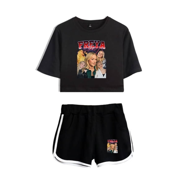 Freya Skye Vintage Graphic Short Sleeve Crop Top Shorts Two Piece Set Women's Top Sets
