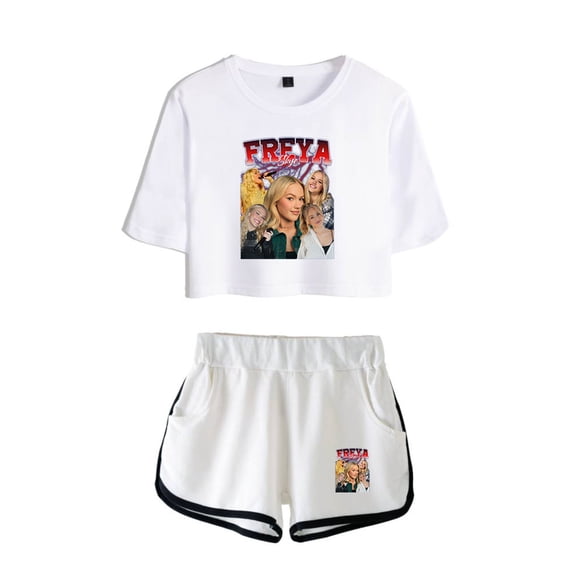 Freya Skye Vintage Graphic Short Sleeve Crop Top Shorts Two Piece Set Women's Top Sets