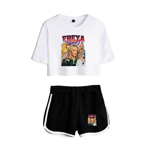 Freya Skye Vintage Graphic Short Sleeve Crop Top+Shorts Two Piece Set Women's Top Sets