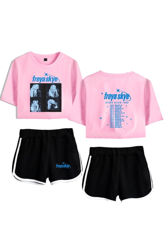 Freya Skye merch Stars Align Tour crop sets for women midriff-baring fitted crop tops gym sets streetwear short pants