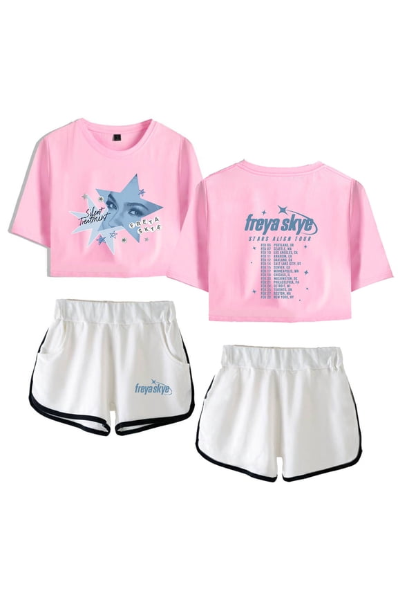 Freya Skye merch Stars Align Tour crop tops music tour tshirt sets for women midriff-baring fitted crop sets streetwear short pants