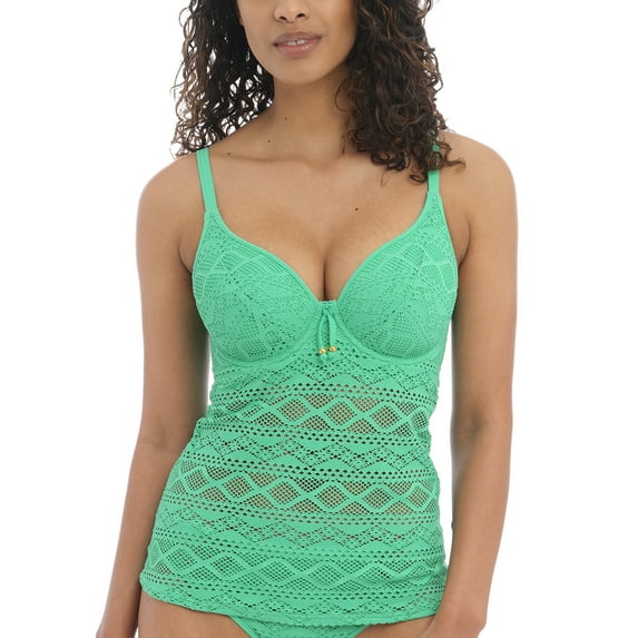 Freya Sundance Crochet Padded Plunge Underwire Tankini (3972),32E,Jade