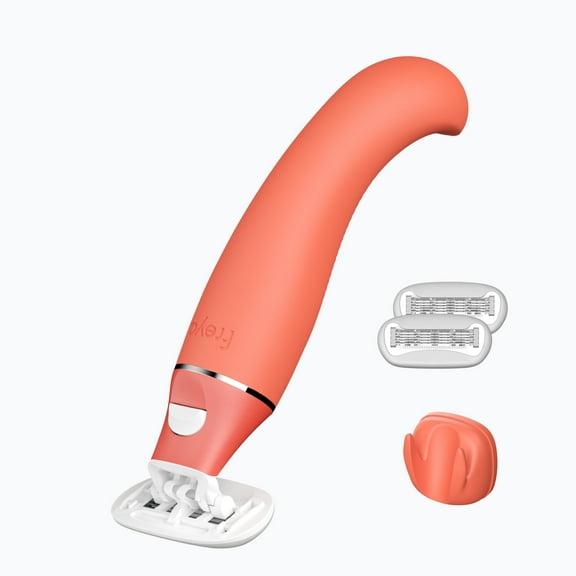Freya Vee Razor + Vibe 2-in-1 Starter Kit, 2 blades refills. Safely designed vibrator handle personal messager, 6 modes, Body-safe silicone curved. IP7 Water resistant. Quiet & Discreet for travel