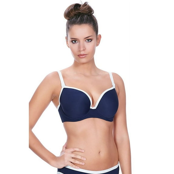 Freya Womens In The Navy Deco Underwire Moulded Bikini Top, 28DD, Marine