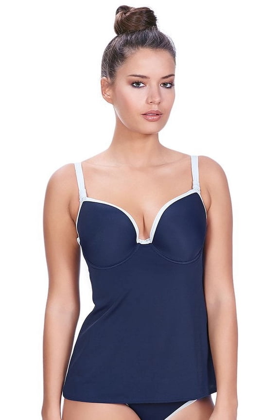 Womens In The Navy Deco Underwire Moulded Tankini Top, 28DD, Marine