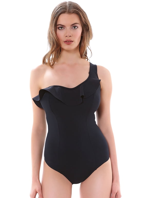Womens Remix Underwire Sculpt Frilled Swimsuit, 32C, Black