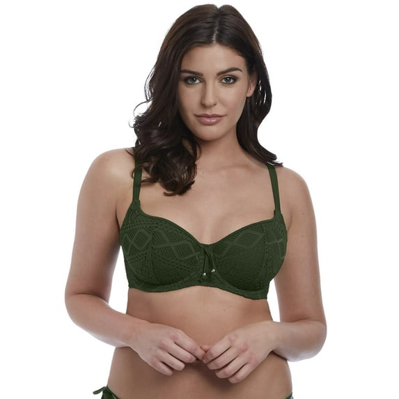 Freya Womens Sundance Underwire Sweetheart Padded Bikini Top, 30GG, Fern