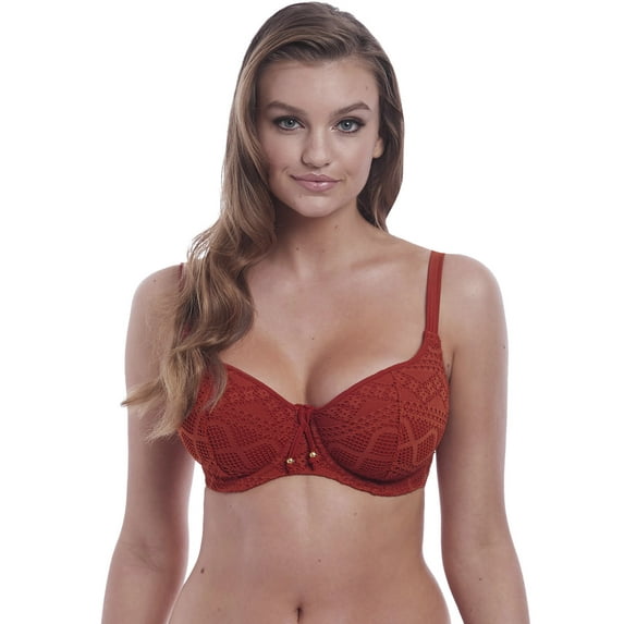 Freya Womens Sundance Underwire Sweetheart Padded Bikini Top, 38DD, Burnt Amber