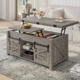 thumbnail image 1 of Frhnenha Lift Top Coffee Table with Hidden Storage Compartment, 4 in 1 Farmhouse Coffee Table with 4 Sliding Barn Doors, Walnut, 1 of 7