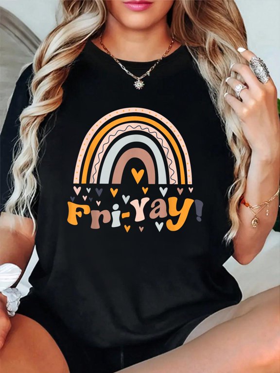 Fri Yay Funny Friday Lovers Fri-Yay Teacher Weekend Tie Dye T-Shirt casual short sleeve crew neck cotton tee tops for women
