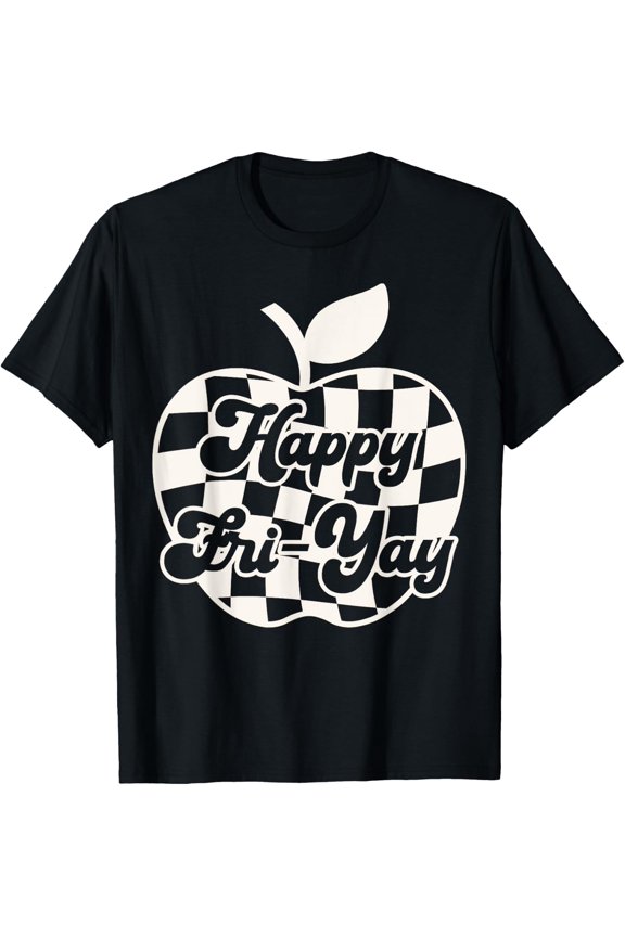 Fri Yay Teacher Checkered Apple T-Shirt