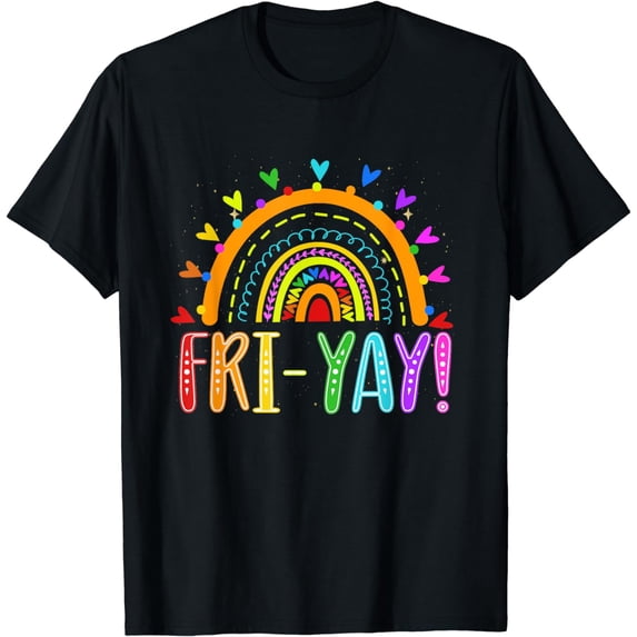 Fri-Yay Teacher Weekend Friday Boho Rainbow T-Shirt