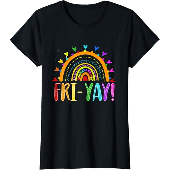 Fri-Yay Teacher Weekend Friday Boho Rainbow T-Shirt