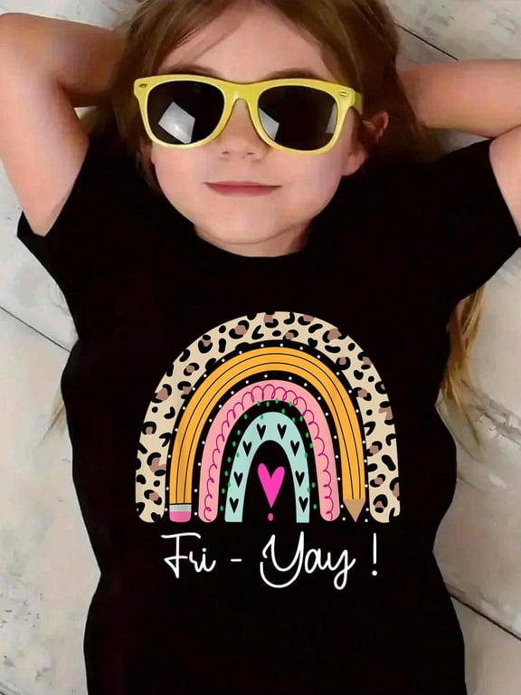 Fri-Yay Teacher Weekend Friday Boho Rainbow Teacher Men Women Girls KidsCotton Soft Graphic Tee Breathable Playwear T-Shirt