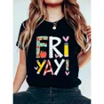 thumbnail image 1 of Fri-Yay! Women's Fun Friday Teacher T-Shirt – Colorful Letter Print with Floral & Elements, Summer 100%Cotton T-shirt  Teacher Gift, 1 of 7