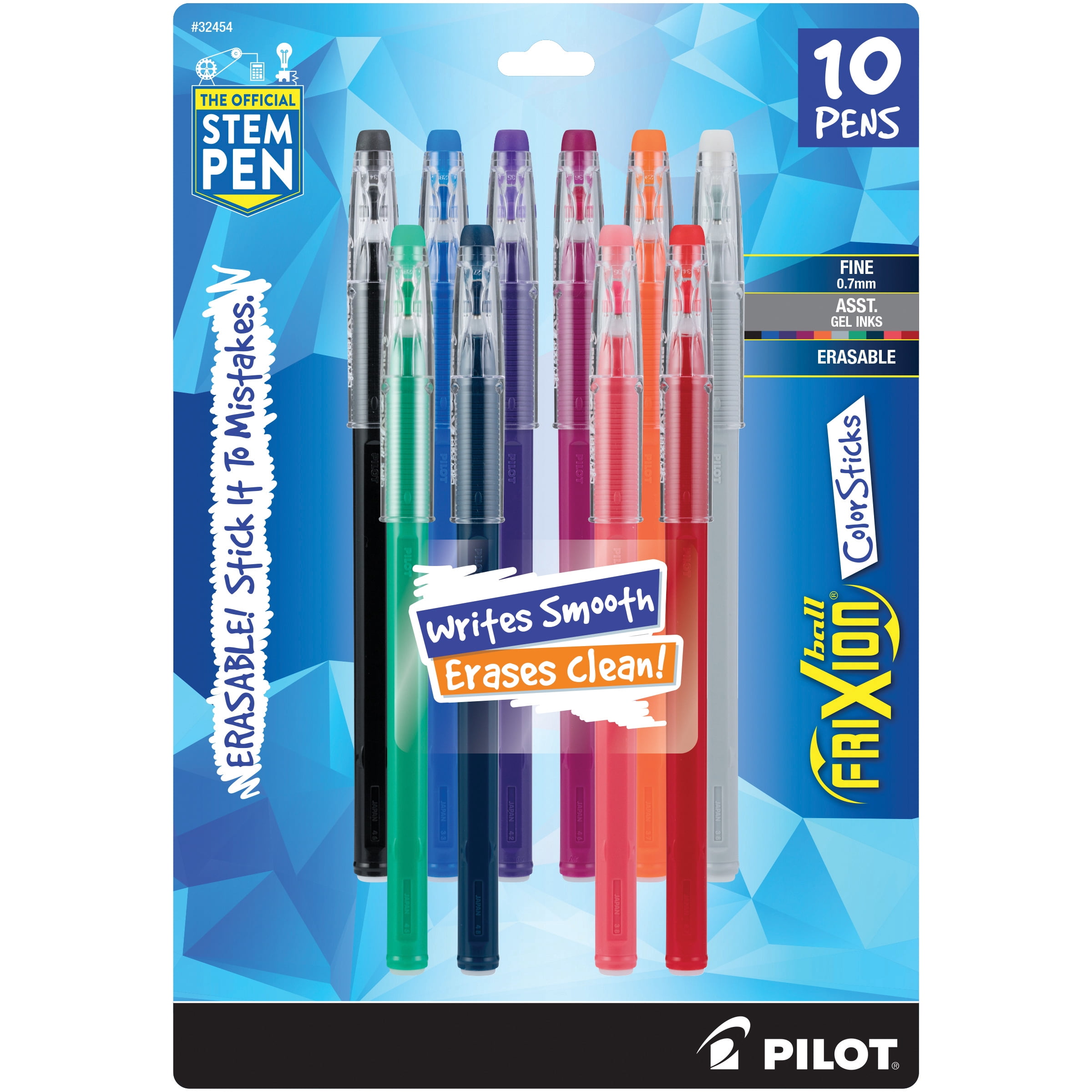 Friction Color Pilot, FriXion ColorSticks Erasable Gel Pen, 0.7 mm, Assorted 10ct ...
