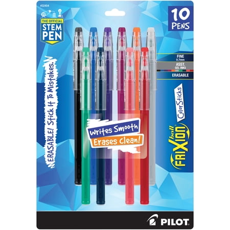 FriXion ColorSticks Erasable Gel Ink Pens, Assorted Colors, Fine Point, 0.7 mm, 10 Count