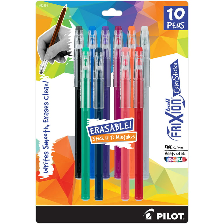 Pilot FriXion ColorSticks Erasable Gel Ink Pens, Assorted, 0.7 mm, 10-Pack