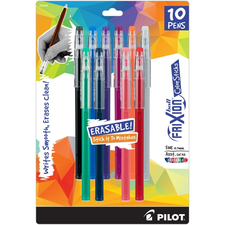 Pilot FriXion ColorSticks Erasable Gel Ink Pens, Assorted, 0.7 mm, 10-Pack