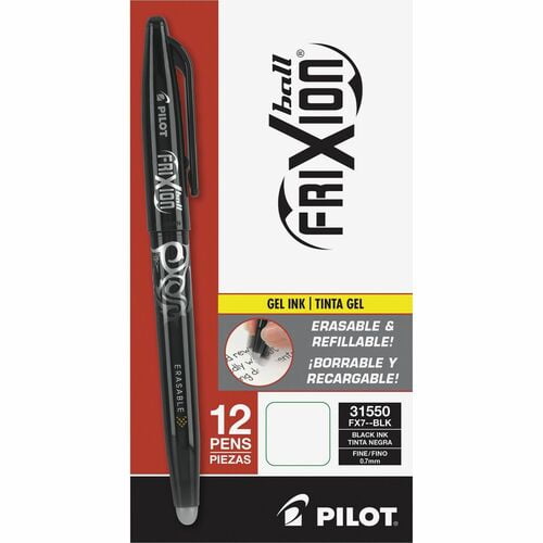 FriXion Gel Pens, Erasable, Black Ink, Gel-based, Black Barrel, Document, Writing (31550) | 2 Dozen (24 Total)